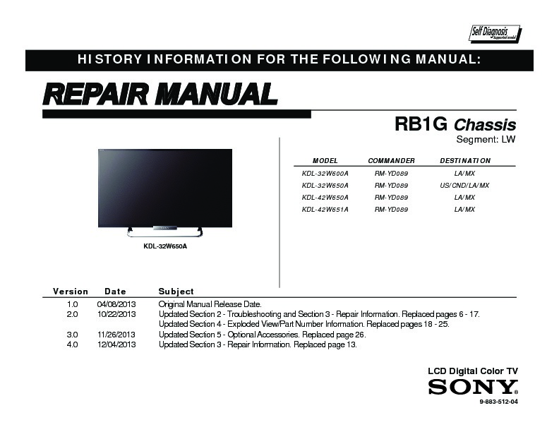Sony KDL-32W600A, KDL-32W650A, KDL-42W650A, KDL-42W651A service manual