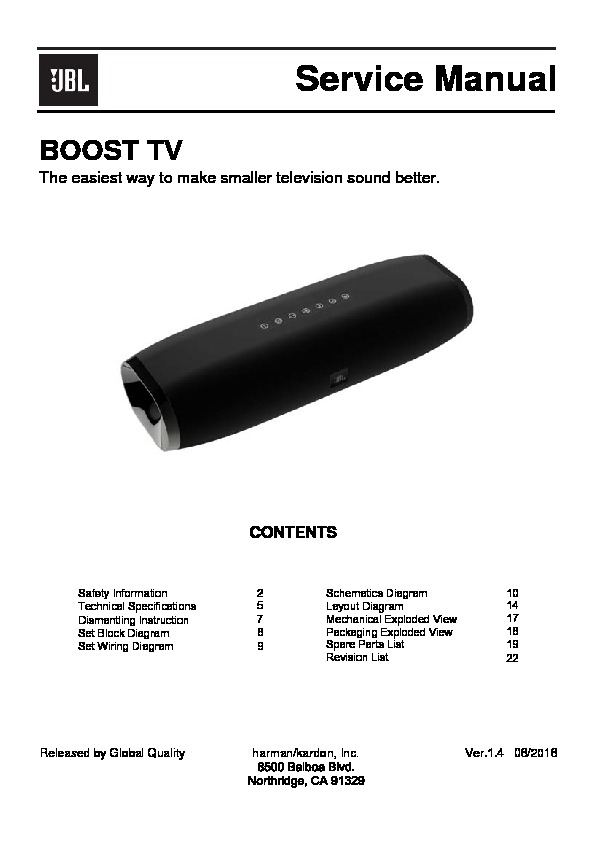 pige Moderat Kostbar JBL BOOST TV Service Manual — View online or Download repair manual
