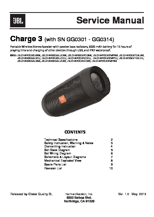 JBL CHARGE 3 Service Manual — View 