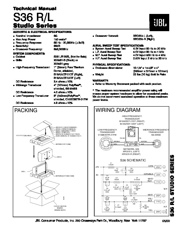 JBL S 36 STUDIO SERIES Service Manual — View online or Download repair