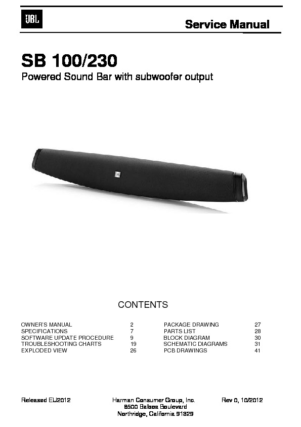 JBL SB 100 Service Manual Download or View online for FREE