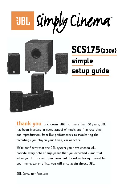 Sætte Menagerry Tilkalde JBL SCS 175 SUB (SERV.MAN5) User Guide / Operation Manual — View online or  Download repair manual