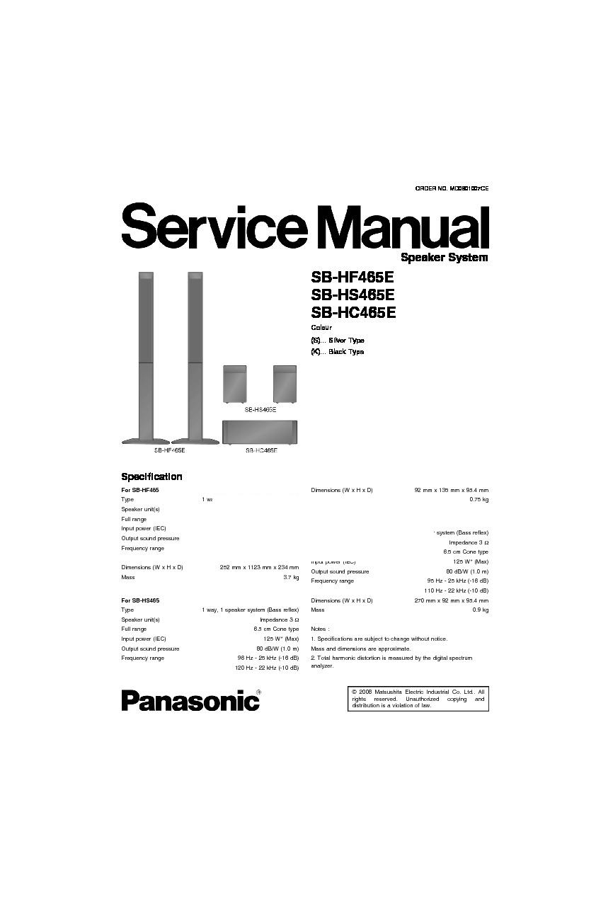 Panasonic Sb Hf465e Sb Hs465e Sb Hc465e Service Manual View Online Or Download Repair Manual