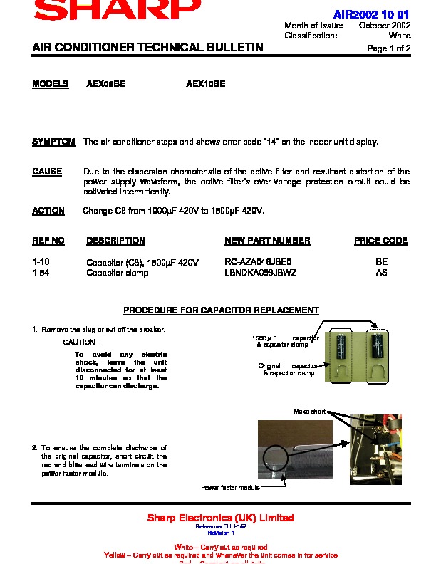 Sharp AE-X08 (SERV.MAN19) Technical Bulletin — View online or Download
