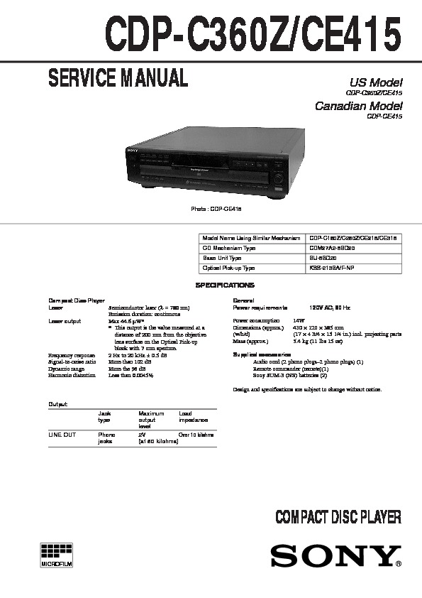 Sony CDP-C360Z, CDP-CE415 Service Manual — View online or Download