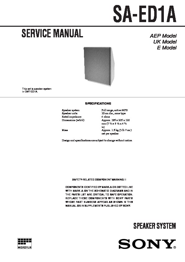 CMT Sony Manuale di Istruzioni Cmt ED1/ED1A Componente Sistema #1286 