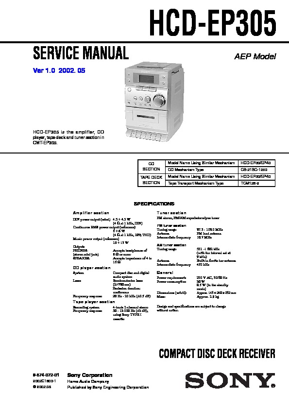 Sony MICRO AM/FM Tape Cassette HI FI STEREO CMT-EP30 con telecomando-Nastro di lavoro 