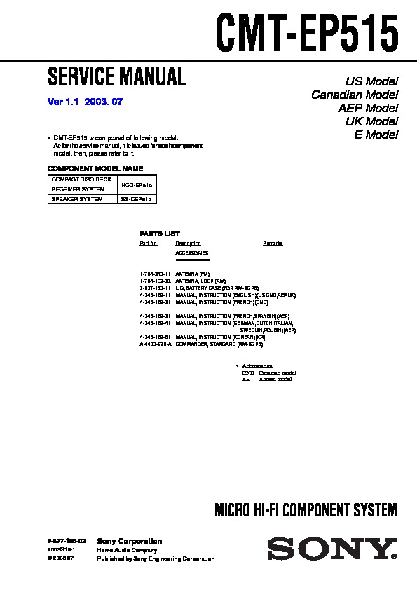Manuale di istruzioni Sony CMT ep515/ep414 component system #2260 