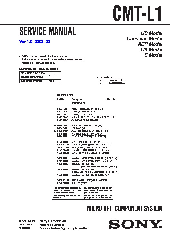 Manuale di istruzioni Sony CMT l7hd component system #2525 