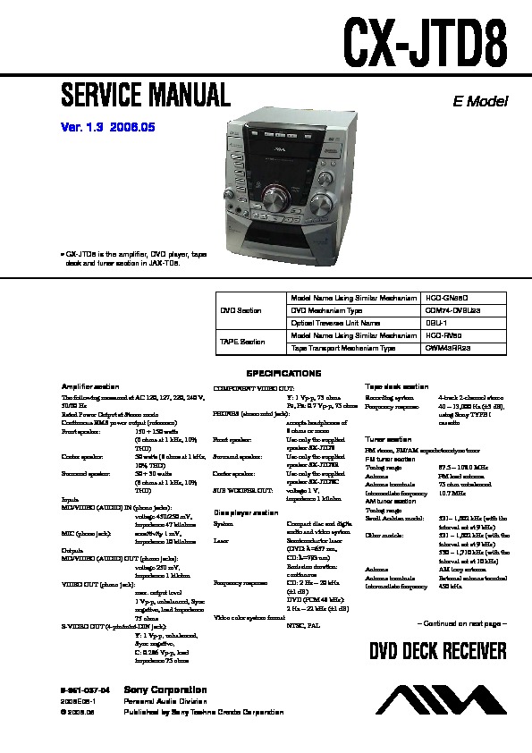 Sony Cx Jtd8 Jax Td8 Service Manual View Online Or Download Repair Manual