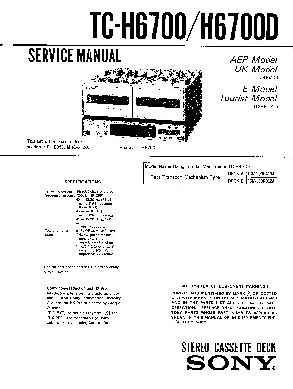 Sony FH-E959, MHC-6700, TC-H6700, TC-H6700D Service Manual — View 