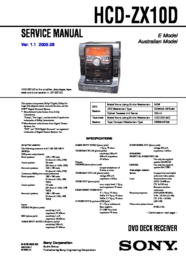 Sony HCD-ZX10D, LBT-ZX10D Service Manual — View online or Download 
