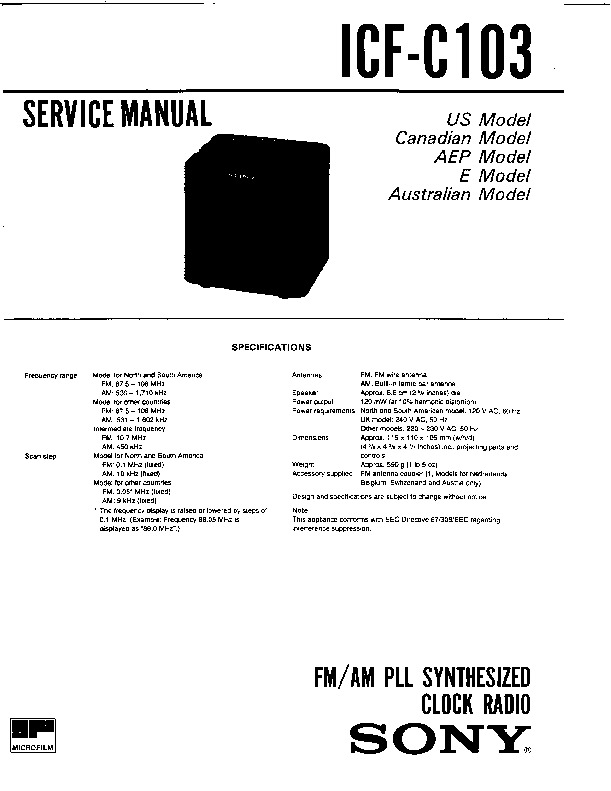 Sony ICF-C1, ICF-C1PJ, ICF-C1T Service Manual — View online or Download