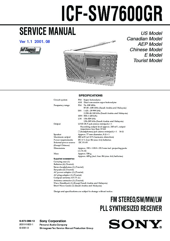Sony ICF-SW7600GR Service Manual — View online or Download repair manual