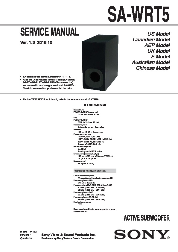Sony SA-WRT5 Service Manual — View online or Download repair manual