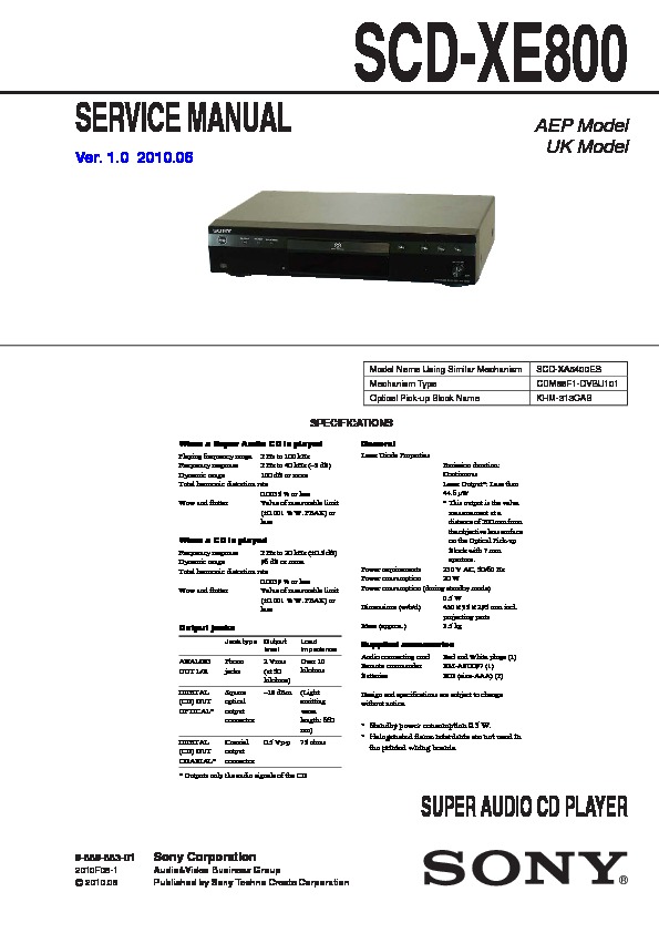 Sony SCD-XE800 Service Manual ▷ Download or View online for FREE