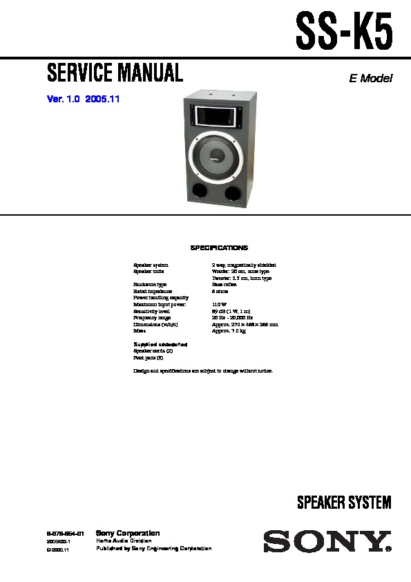 Sony SS-K5 Service Manual — View online or Download repair manual