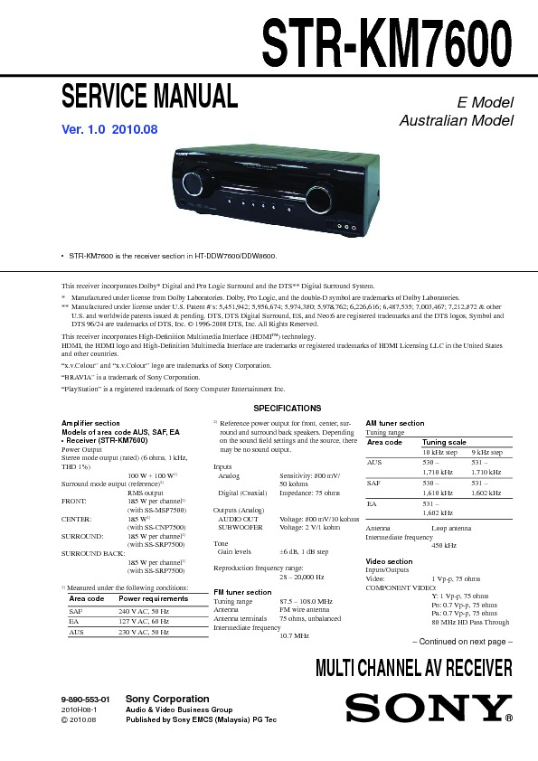 Sony muteki str km7600 user manual 2016
