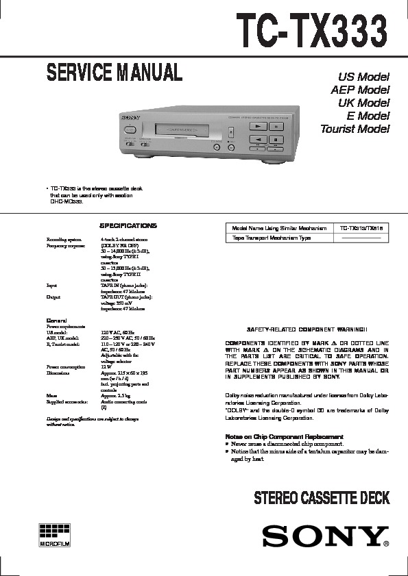 Sony TC-TX333, TC-TX373, TC-TX595 Service Manual Download or View