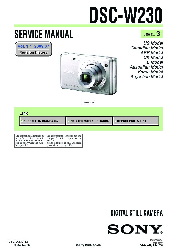 Sony DSC-W230 Service Manual — View online or Download repair manual