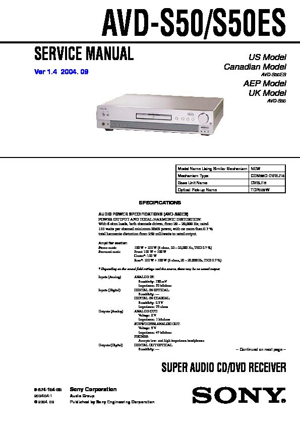 Sony DVD Service Manuals and Schematics — repair information for