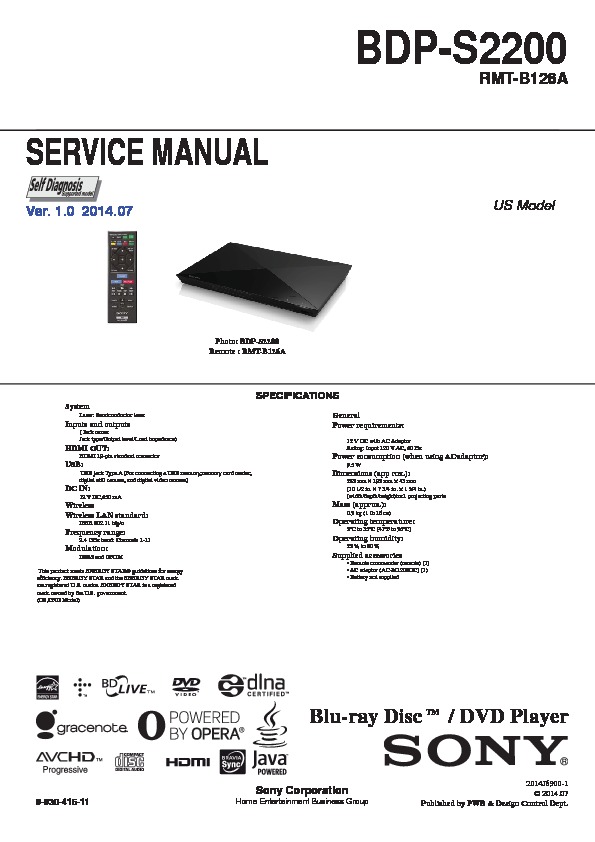 Sony BDP-S2200 Service Manual Download or View online for FREE