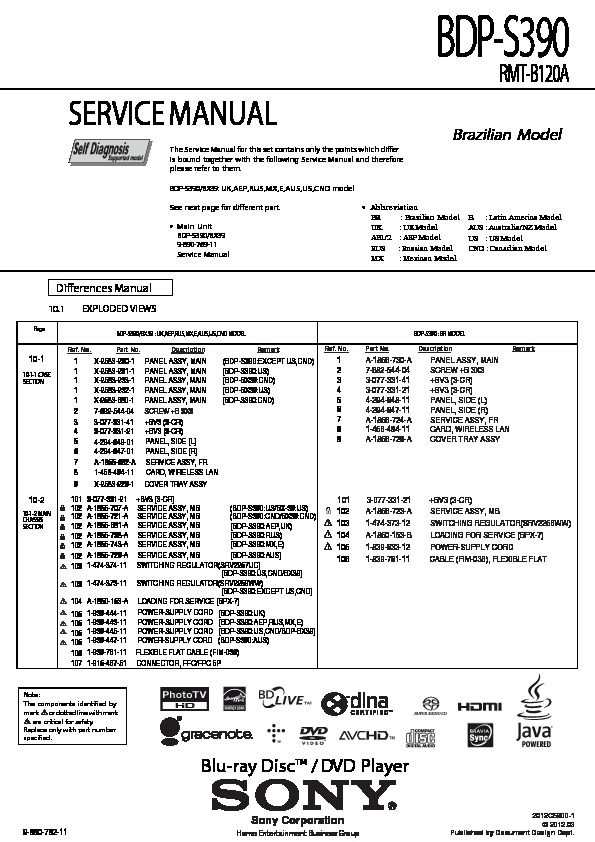 Sony BDP-S390 Service Manual — View online or Download repair manual
