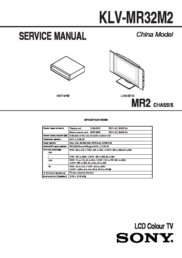 Sony KLV-MR32M2 Service Manual View online or Download repair manual